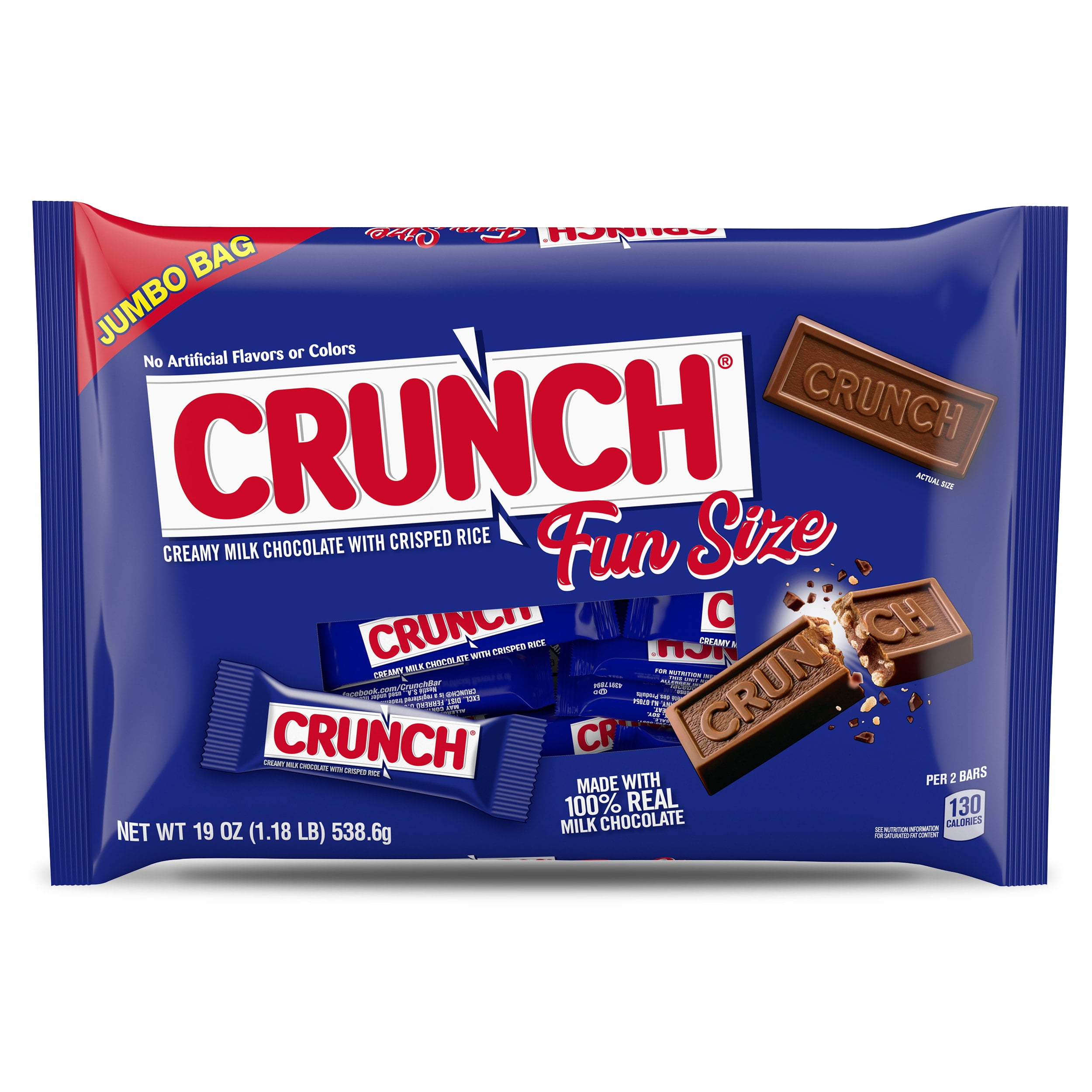 Crunch Milk Chocolate and Crisped Rice, Fun Size Candy Bars, 19 oz, Single Jumbo Bag