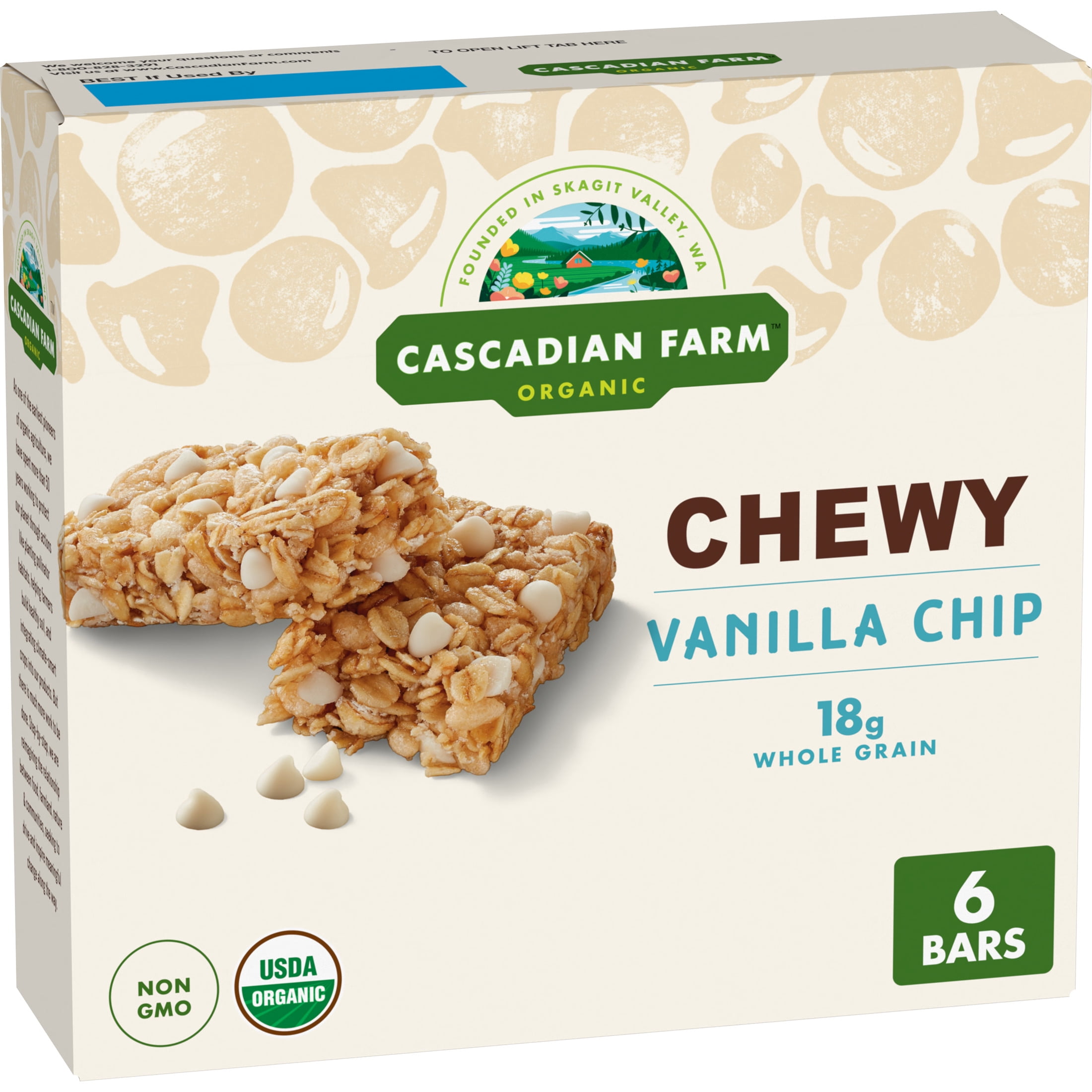 (12 pack) Cascadian Farm Organic Vanilla Chip Chewy Granola Bars, 6 Bars, 7.4 oz.