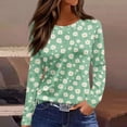 thumbnail image 2 of WTOBBY Women's Casual Loose Fit Floral Print Long Sleeve Hem Slit T-shirt Round Neck Top Fashionable Comfort Wear Soft Material Daily Outfit Essential for US Market Wardrobe,Mint Green XL, 2 of 5