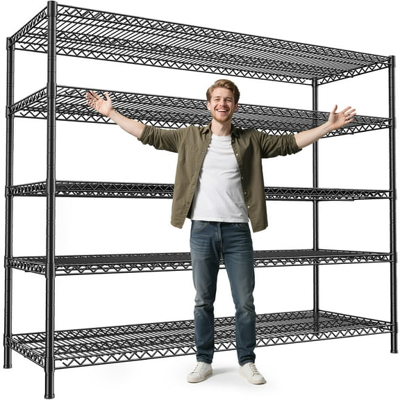 REIBII 55"W Wire Shelving 5 Tier Adjustable Metal Storage Shelves for Garage Pantry Kitchen, 17.7"D x 70.9"H,3200LBS