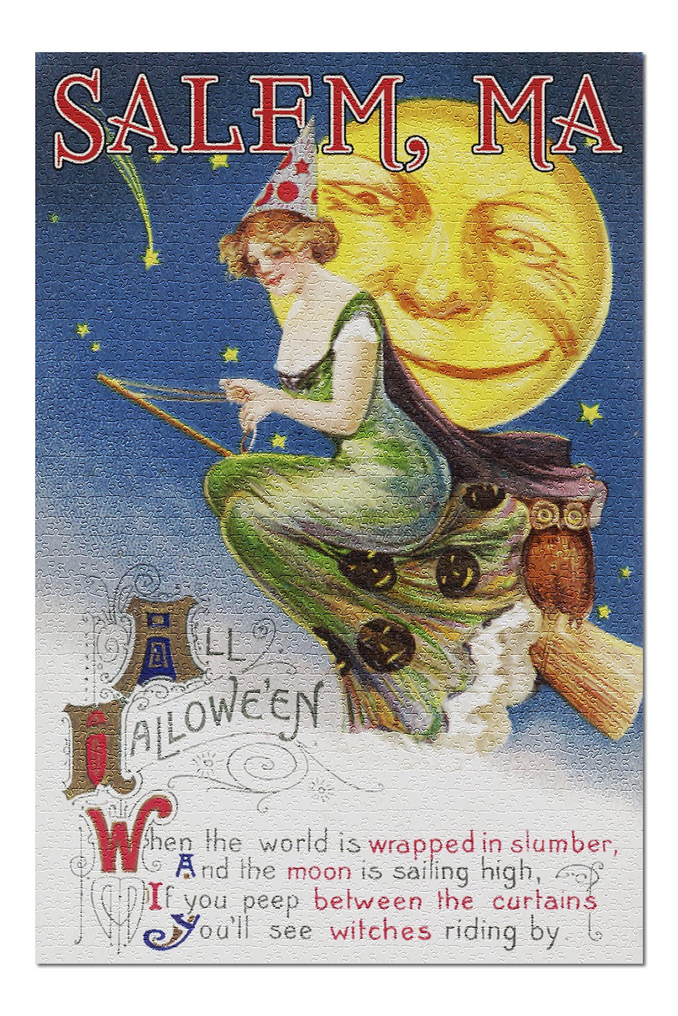 Salem, Massachusetts Halloween Greeting Witch on a