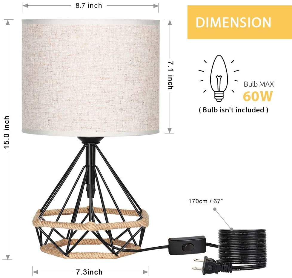 Haitral Bedside Lamp Small Black Table Lamp, Modern Hollowed Out Base Lamp with Linen Fabric Shade