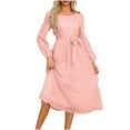 thumbnail image 2 of Wancir Women 2024 Puff Long Sleeve Crewneck Smocked Maxi Dress Solid Empire Waist Tiered A-line Swing Flowy Long Dress, 2 of 6