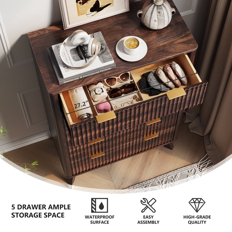 dark brown fluted dresser Harper & Bright Designs Modern Dark Brown 6-Drawer Fluted Dresser 60 in. Wide Chest of Drawers with Solid Wood Legs, Clothes Organizer N739JC002D