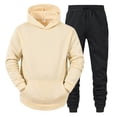 thumbnail image 1 of 2Pcs/Set Long Sleeve Elastic Waist Mid-rise Thickened Sportswear Set Men Winter Solid Color Pockets, 1 of 5