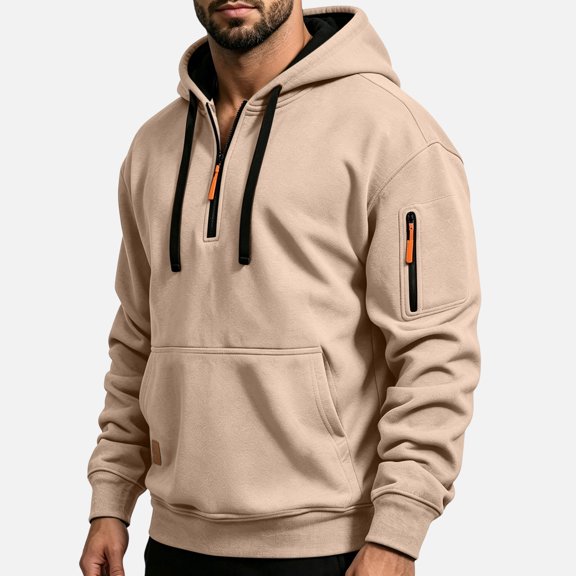LEKWK Hoodies for Men Drawstring Half Zip Loose Fit Casual Oversized Sweatshirt Fall Winter Fashion Athletic Hooded Tops with Pocket