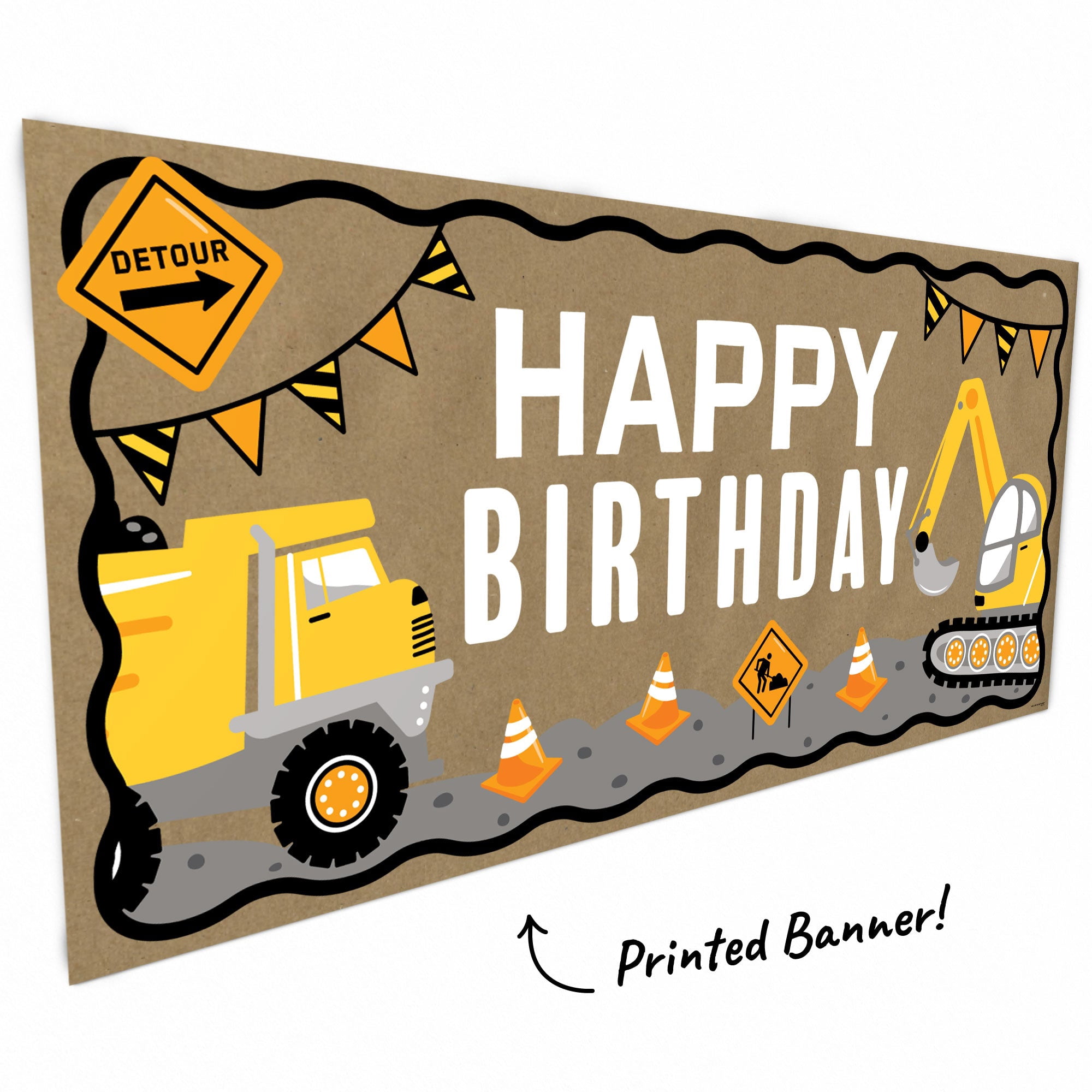 Big Dot of Happiness Dig It - Construction Kraft Paper Banner, Construction Truck Happy Birthday Party Banner, Printed Brown Paper Party Sign Decoration – 1 Count