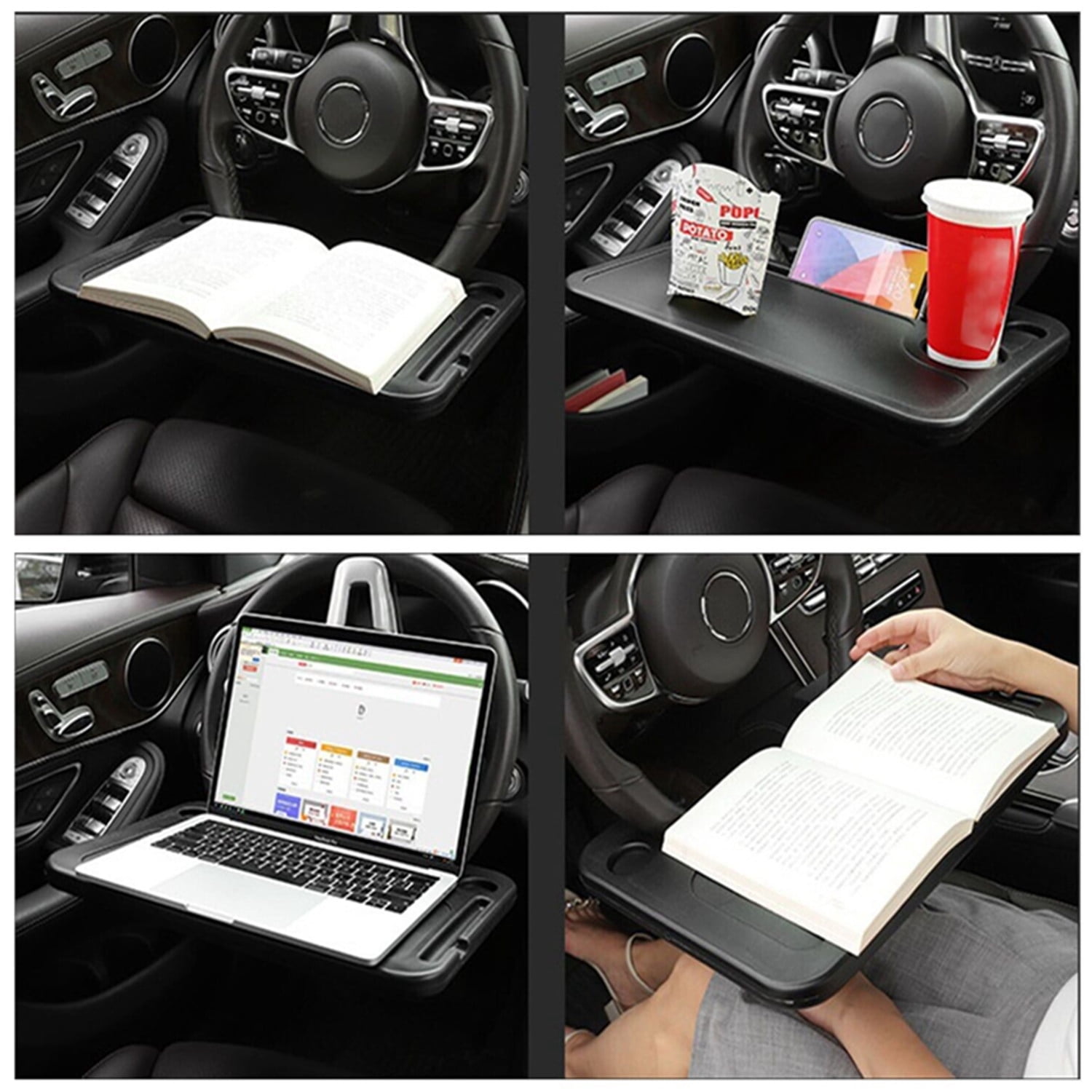 2 Pack Steering Wheel Tray, Car Desk, Two Sided Laptop Drink Food Work Table Holder for Constant Travelers, Fits Most Vehicles Steering Wheels