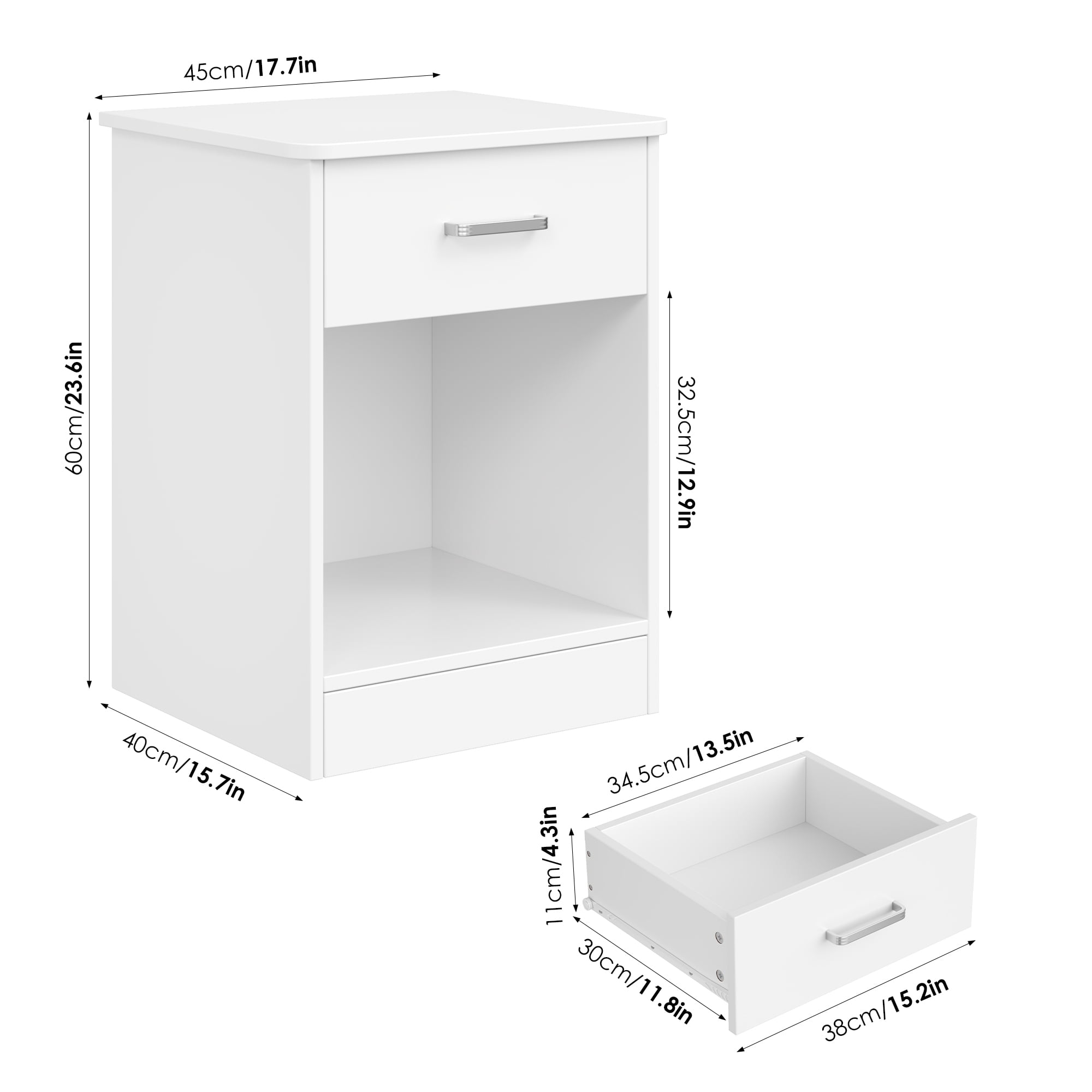 Homfa Nightstand with Drawer，2 Tier Beside Table End Table，Modern Night Stand for Bedroom Living Room, White