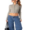 thumbnail image 2 of Ladies‘ Fitted Short Knitted Sweater in Solid Color with Zipper Closure, 2 of 9