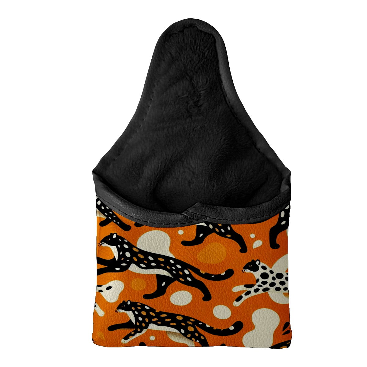 Orange Leopard Print Putter Cover, Waterproof PU Leather with Plush Velvet Lining, Unisex Golf Headcover