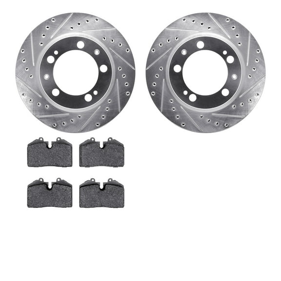 Dynamic Friction Company Front Brake Rotors-Drilled and Slotted-Silver with 5000 Advanced Brake Pads 7502-02101