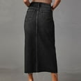 thumbnail image 4 of Women Denim Skirt Knee Length Casual Straight Jean Skirt Black S, 4 of 5