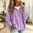 thumbnail image 2 of Pounoo Hoodies for Women Pullover Hooded Henley Button Long Sleeve Corduroy Texture Tops for Women Loose Fit Y2K Trendy Boho Womens Tops, 2 of 9