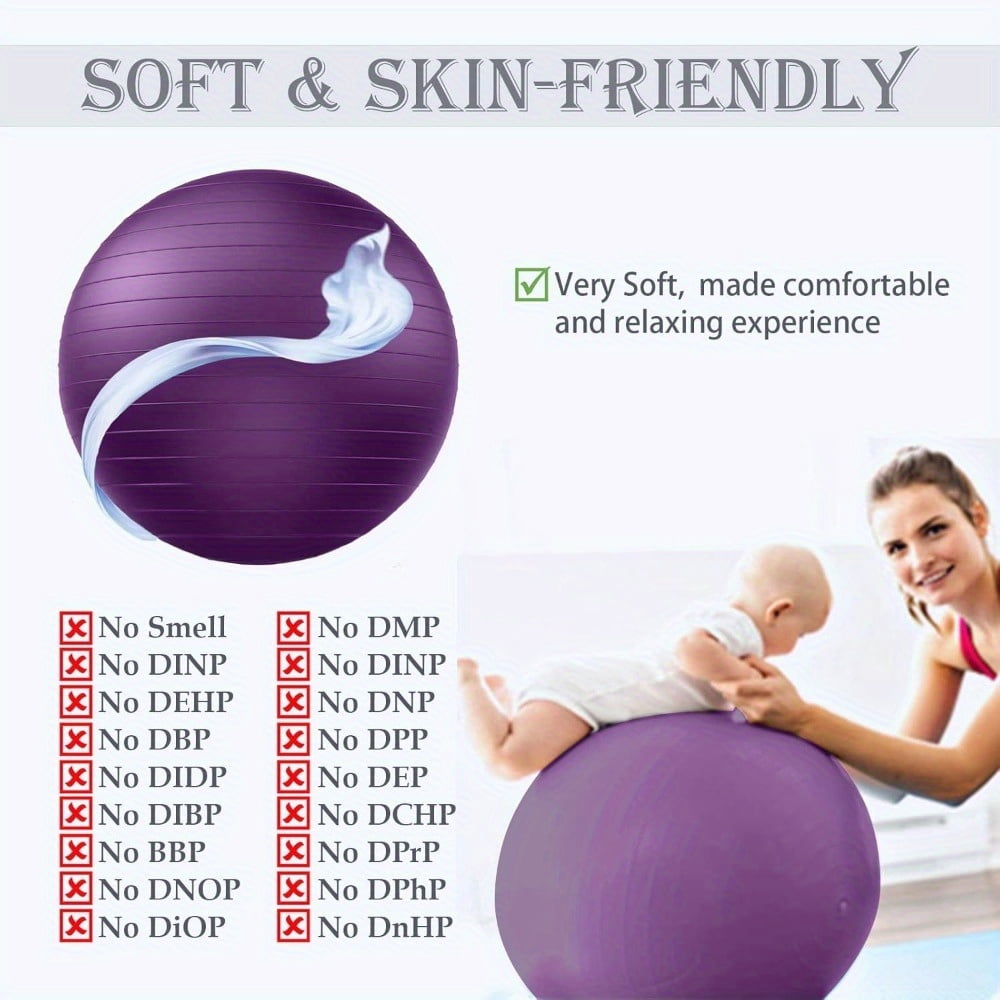 Soft Exercise ball, Anti-Burst Yoga Ball Chair Supports 2200lbs, Stability Swiss Ball w/ Pump for Pregnancy Birthing, Excersize, Workout, Fitness, Balance, Gym, Physio, Abs (Office & Home & School)