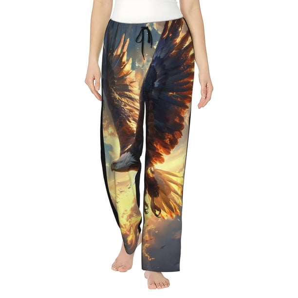 Balery Golden Sky Bald Eagle Pantalones de pijama para mujer, pijamas ultraligeros, pantalones de estar por casa-Large