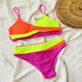 thumbnail image 4 of Generic Women' s Neon Color Block Bikini Two Piece Swimsuits V Neck Criss Cross Bathing Suit with High Waist Thong Swimwear, 4 of 4