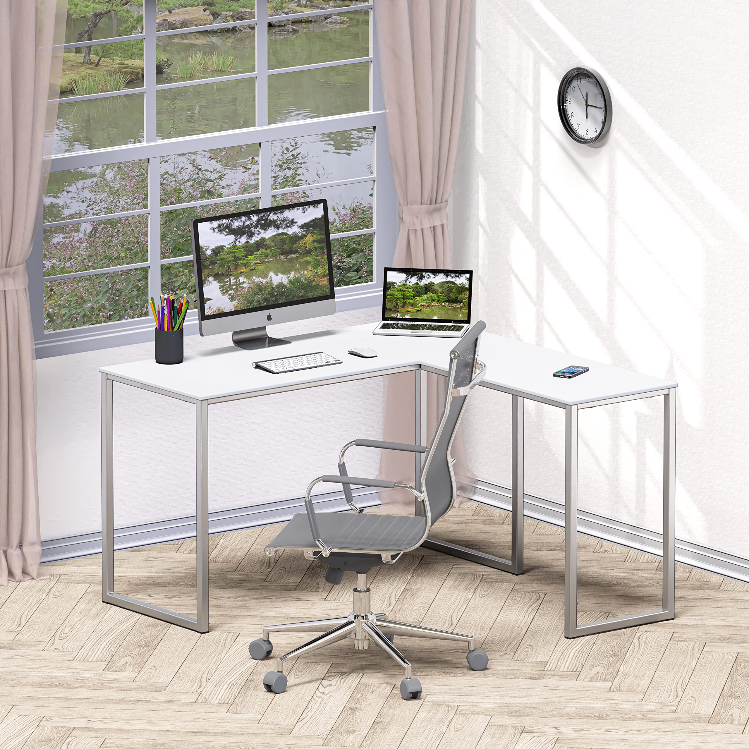 SHW 48-Inch Mission L-Shaped Home Computer desk, White - image 2 of 5