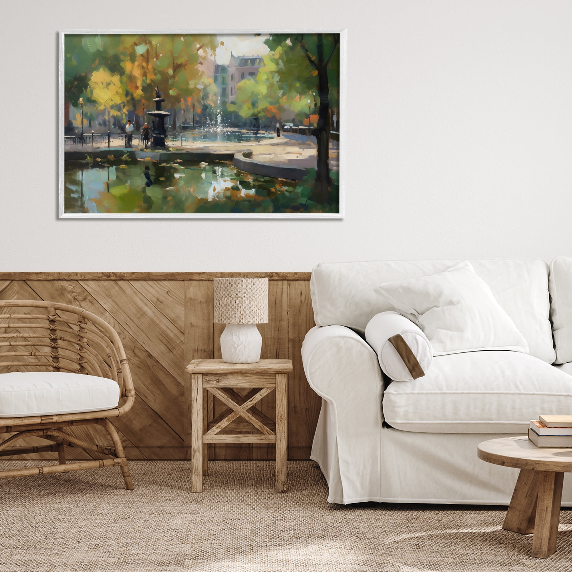 Stupell Industries Autumn Reflections at Park Fountain White Framed Giclee Art, design by Creative Studio