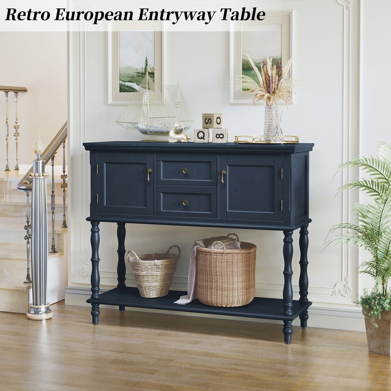 HLR 42" Farmhouse Console Table, Navy With Storage photo 7