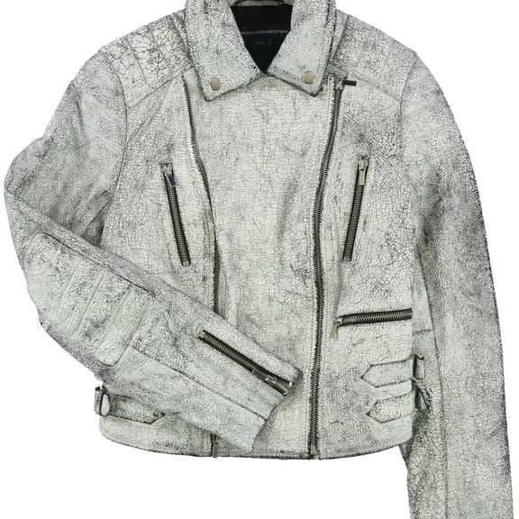 French Connection Womens Emelisse Motorcycle Jacket, White, 4