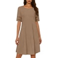 thumbnail image 2 of Xdegoge Short Sleeve Dresses for Women Crew Neck Casual A Line Dress Cut-Out Solid Color Trendy Summer Clothing Soft Lace Patchwork Loose Outfits, 2 of 8