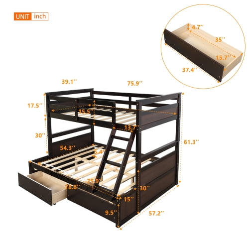 Twin Over Full Bunk Bed With Drawers, Keystone Stairway Twin Bunk Bed Instructions