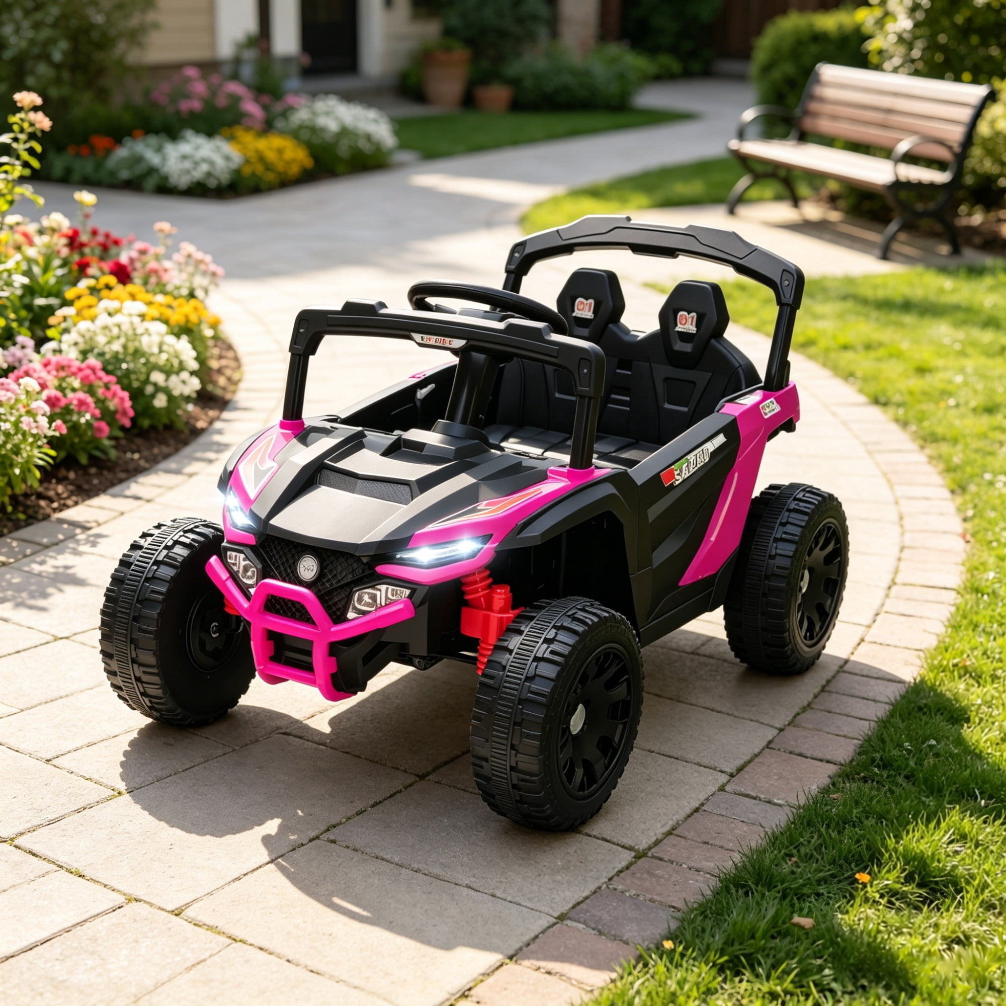 12V Electric Kids UTV Ride On Truck, Battery Powered with Rear Suspension, Parental Remote for Toddlers 3-5Y, Pink