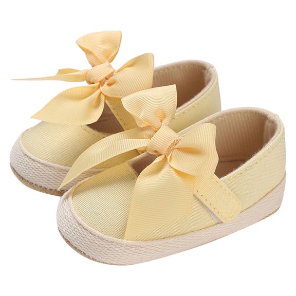Baby Shoes Summer Toddler Shoes Girls Sports Flat Bottom Super Lightweight Ribbon Bow Solid Color Hook Loop Easy To Wear Sneakers For Girls Yellow 0 Months-6 Months