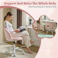 thumbnail image 2 of Ktaxon Vanity Makeup Chair Comfy Cute Accent Chair Small Swivel Task Office Chair with Wheels Faux Rabbit Hair Pink, 2 of 8