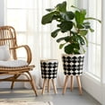 thumbnail image 4 of Sagebrook Home Set of 2 Geometric Planters on Stands - Resin & Wood Mid-Century Modern Plant Pots for Indoor/Outdoor Home & Garden Decor - 12" & 10", Black & White G, 4 of 13