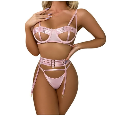 

Lingerie for Women Sexy Womens Casual Sexy Lingerie Hollow Out Ribbon Bundled Style Sexy Underwear Thong Garter Belt Suit Cosplay Lingerie Strapless Bra Clearance Pink M