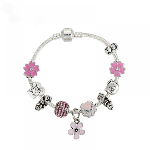 Pulsera con dijes para mujer, gatito con colgante de flor, cadena de hueso de serpiente con cuentas de pata de mascota, se adapta a la mayoría de las muñecas, el mejor regalo para niñas Feliz Sencillez