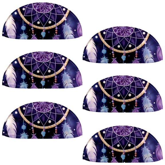 PhooArto 6 Pcs Cup Drawer Pulls, Purple Dreamcatcher Pattern Shell Shape Handles Cabinet Knobs for Dresser Cupboard Closet Wardrobe with Screws