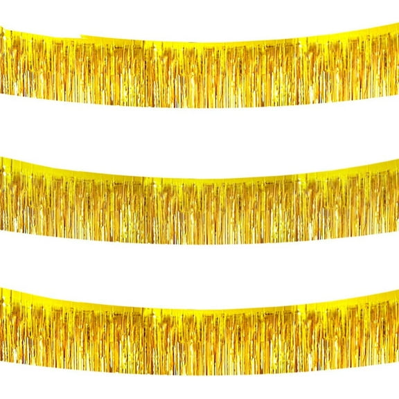 3 Packs 10 Feet Metallic Foil Fringe Garland Tinsel Streamers，Shiny Gold Wall Hanging Tinsel Fringe Banners for Wedding Birthday Party Decoration Halloween Christmas New Year-Gold