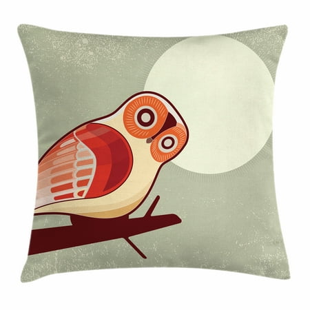 Large Throw Pillow Covers Owl Throw Pillow Cushion Cover, Full Moon Night with Nocturnal Large Eyed Animal on the Tree Branch Caricature Image, Decorative Square Accent Pillow Case, 16 X 16 Inches, Multicolor, by Ambesonne ()