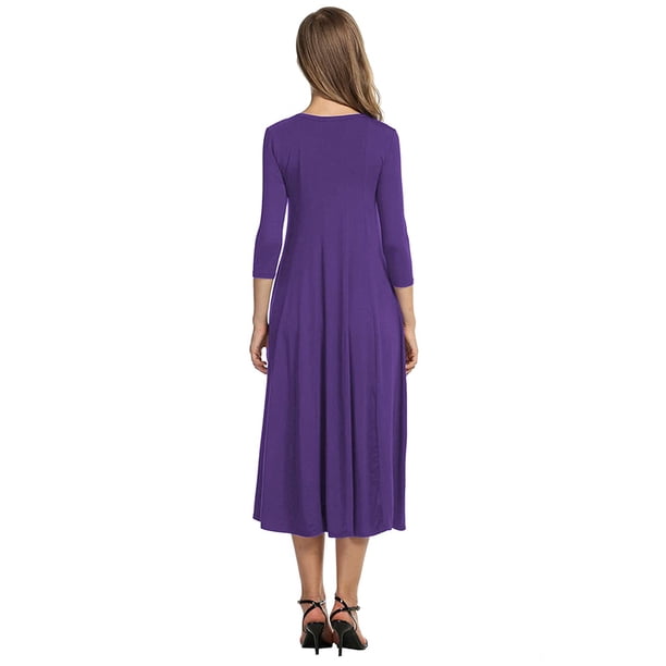 Qarigey Vestido de mujer Cuello Otoño Vestido de mujer Traje de cuello Media manga Vestido de columpio grande Vestidos Violeta L