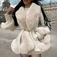 thumbnail image 2 of XPMWRP Women's Faux Fur Collar Thicken Jacket Long Sleeve Solid Color Coats Oversized Winter Trendy Clothes with Belt and Pockets Beige XL, 2 of 6