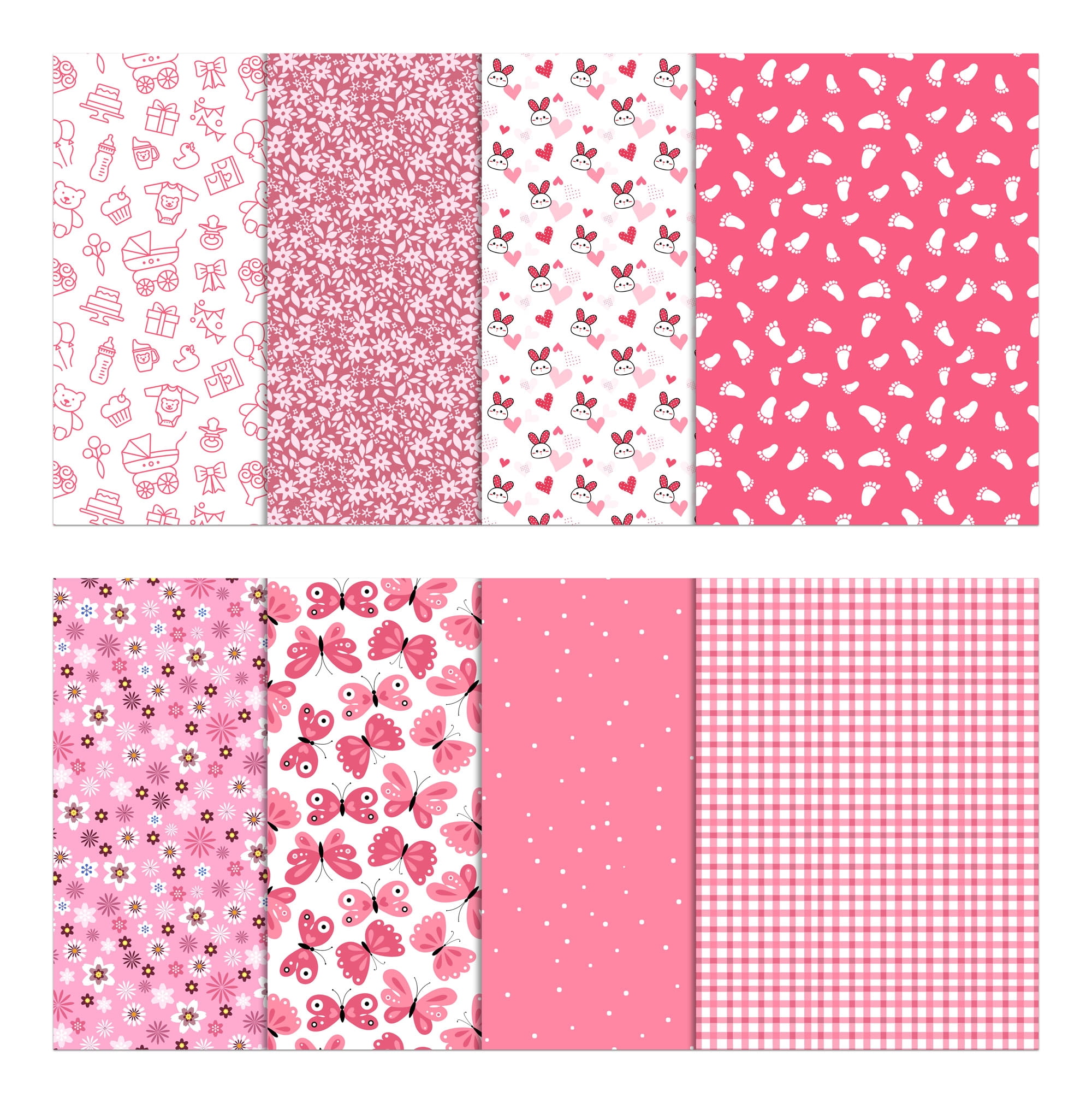 Soimoi 8 Pc Fat Quarter Bundle,Baby GirlPrint 18"x 22"DIY Patchwork-100% CottonPre-Cut Quilting Fabric Pink & White