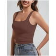 thumbnail image 4 of Women Double Lined Womens Tank Tops Y2K Going Out Crop Tops Slim Sleeveless Summer Square Neck Shirts Brown M, 4 of 8