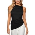 thumbnail image 2 of Mifsaly Womens Sleeveless Halter Neck Tops Elegant Asymmetric Ruched Tank Top Metal Ring Shoulder Pleated Cami Blouse Summer Party Going Out Shirts Black,M, 2 of 8