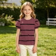 thumbnail image 4 of JOANKDMI Puff Sleeve Striped T Shirts Girls 14-15 Crewneck Short Sleeve Casual Tops Trendy Summer Graphic Basic Tees Pullover Blouse for Kids Everyday School Wear, 4 of 8