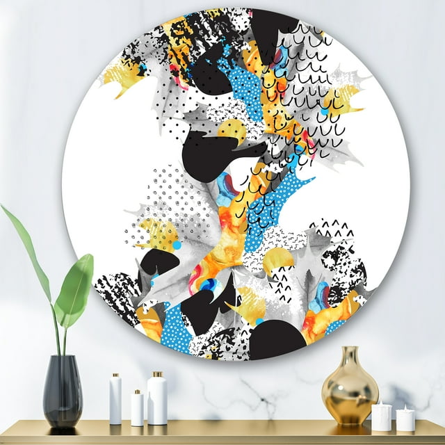 Designart - Formes Fluides Minimales dans le Style Bauhaus Memphis - Art Mural Moderne Cercle en Métal