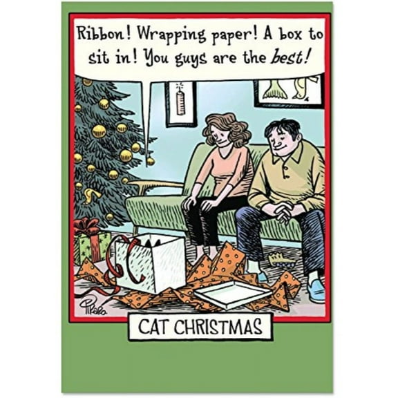 NobleWorks Cat Christmas Funny Greeting Card, 5" x 7", Humorous, Seasonal