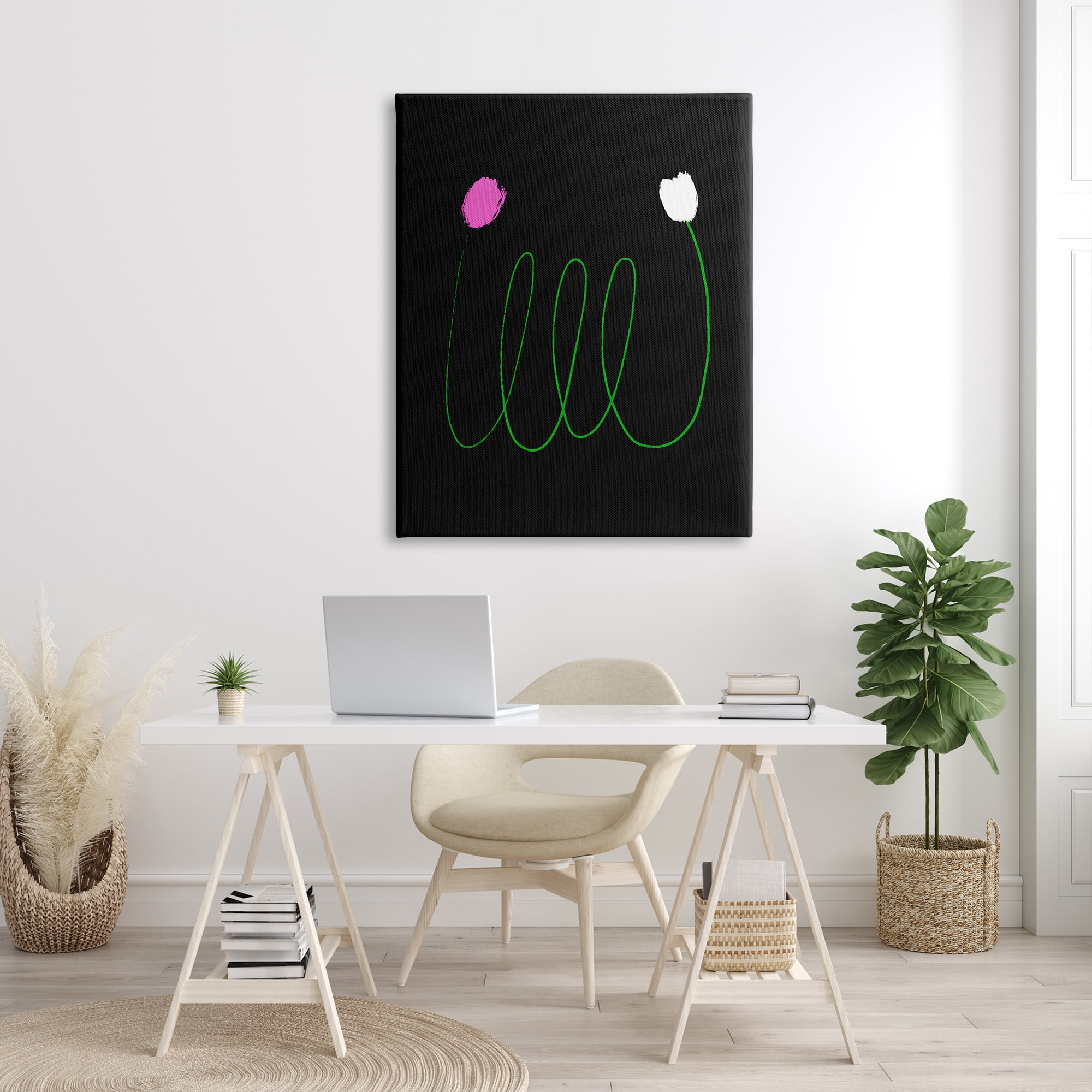 Stupell Industries Two Tulips Abstraction Modern Linework Connection Abstract Painting Gallery Wrapped Canvas Print Wall Art, 36 x 48