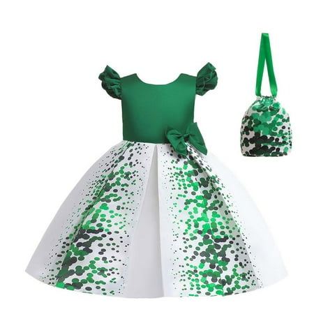 

Utoimkio Baby Girl Dresses Sleeveless Princess Dresses for Girls St. Patrick s Day Baby Girls Dress Polka Dot Satin Dress Flying Sleeve Princess Skirt with Bag Set