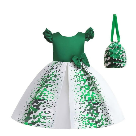 Diufon St. Patrick's Day Princess Dresses for Kids Girls Sequin Ruffle Flying Sleeves Puffy Dress (12-13 Years, Green)