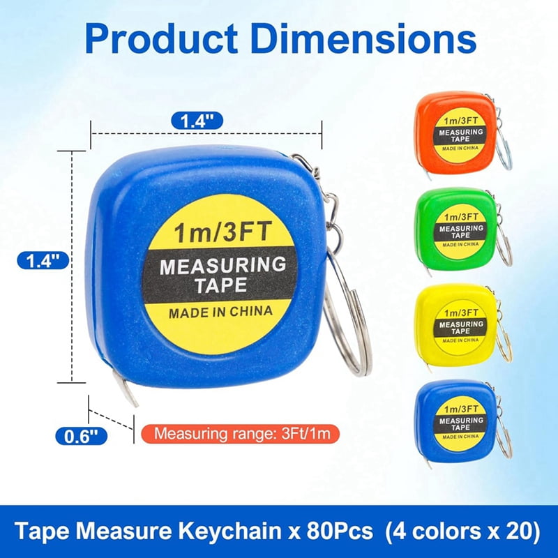 80 PCS Keychain Tape Measure Small Tape Measure Keychains, 3 Ft Measuring Range Mini Retractable Measuring Tape
