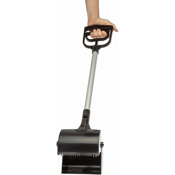 Long‑Handle Pet Pooper Scooper for Dogs & Cats - One‑Hand Gripper Waste Picker Outdoor & Indoor Poop Scoop with Serrated Jaws - Aluminum & Plastic Sanitary Pet Waste Cleanup Tool by (Black)