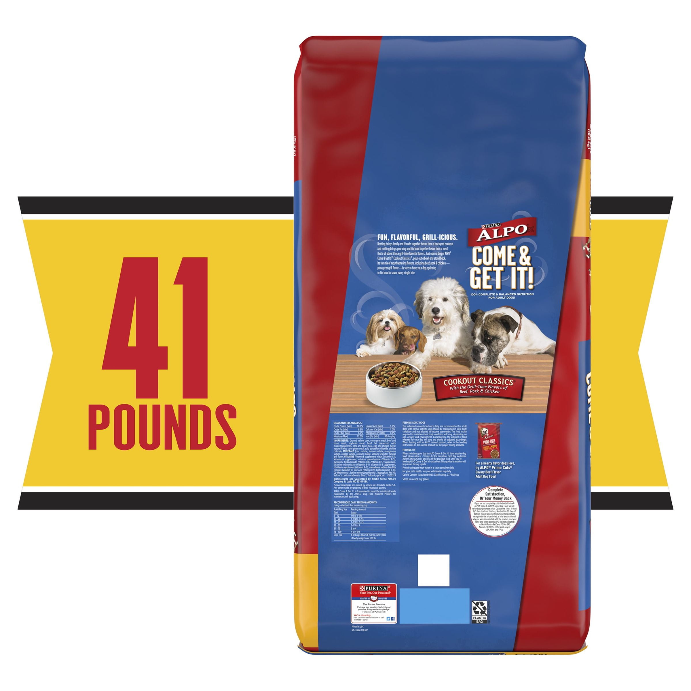 Purina ALPO Cookout Classics Dry Dog Food for Adults, Beef, Pork, & Chicken Flavor, 41 lb Bag